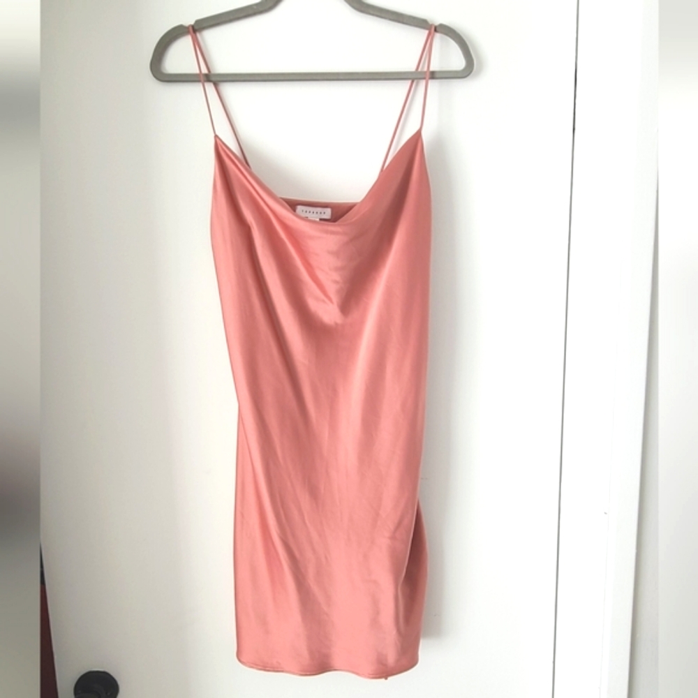 Topshop Cowl Neck Spaghetti Strap Satin Mini Dress